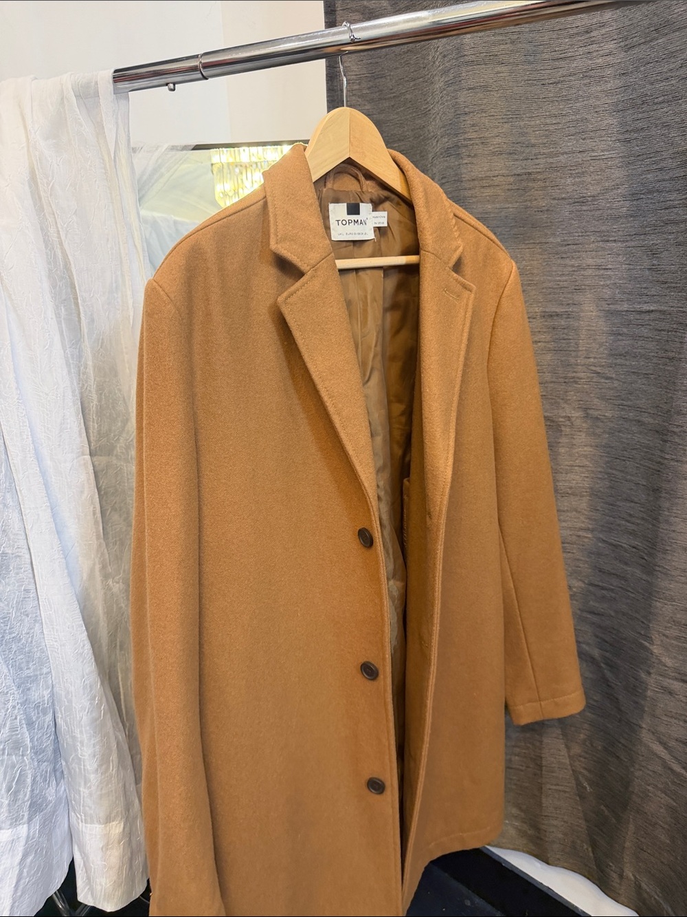 Topman Camel Brown Single-Breasted Pea Coat